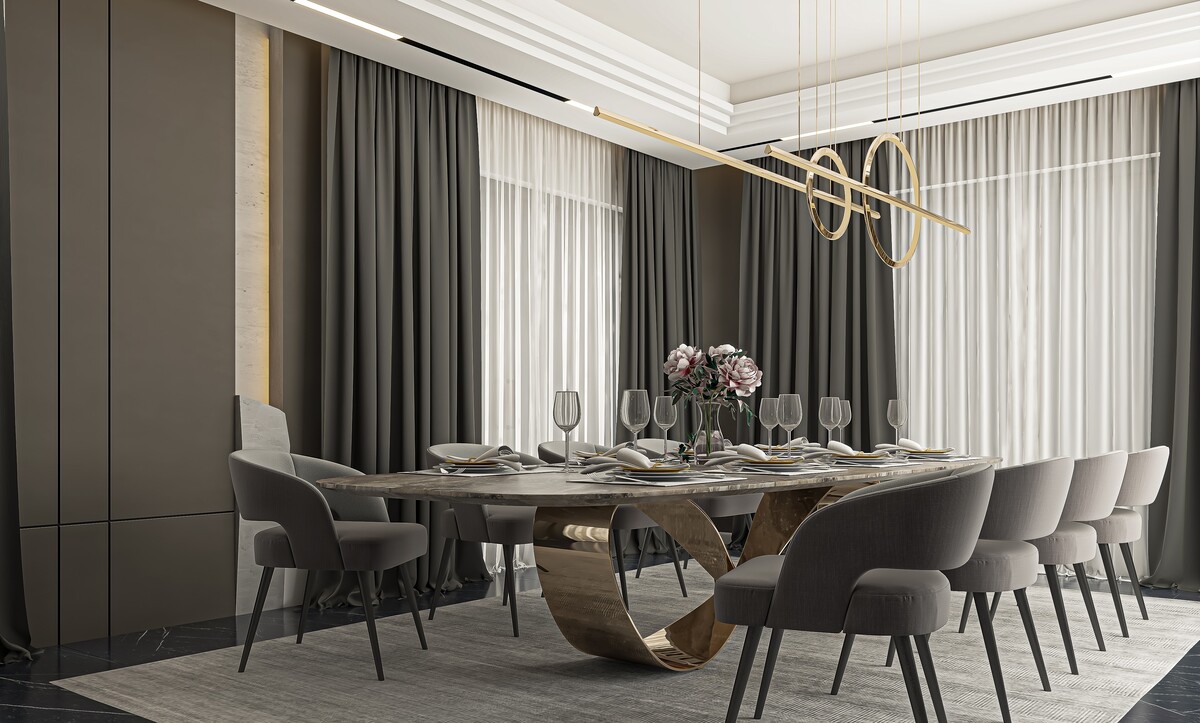 Heykelsi pirinç ayaklı modern yemek masası