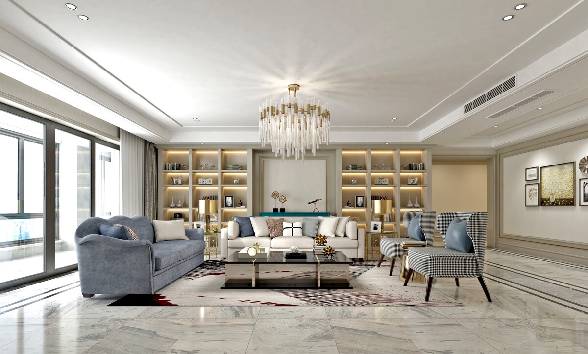 Simetrik yerleşimli, ikili kanepe ve berjerli salon