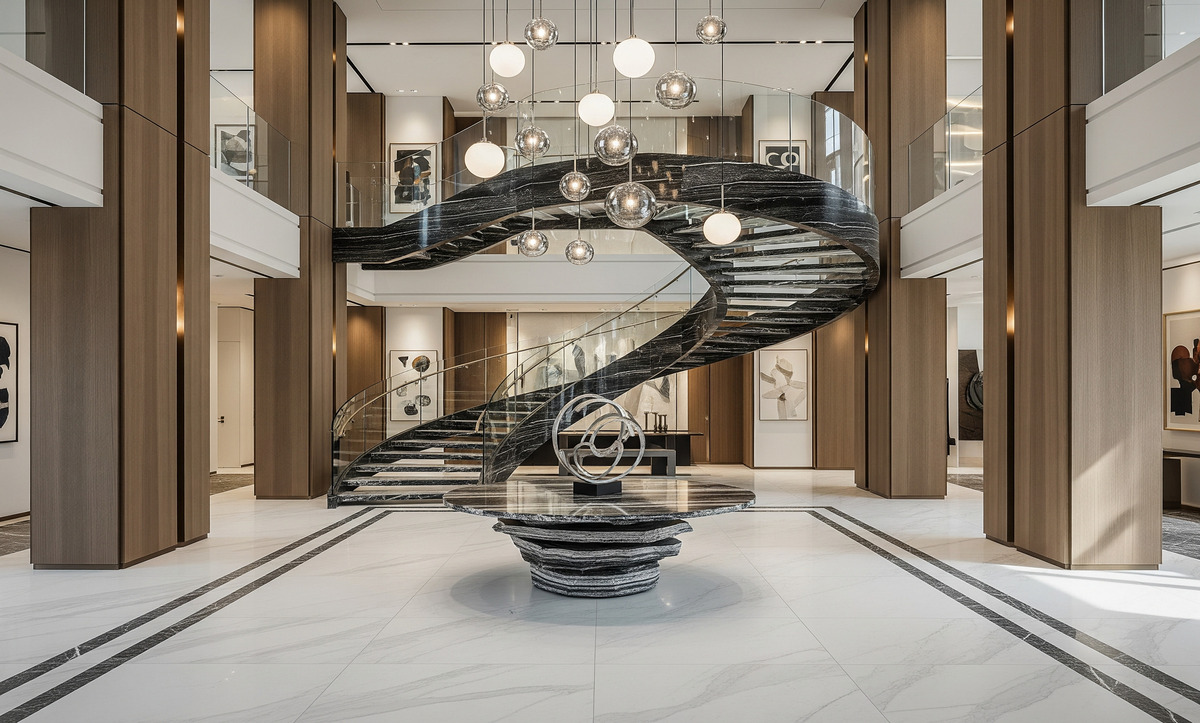 Yan ışıklı villa girişi