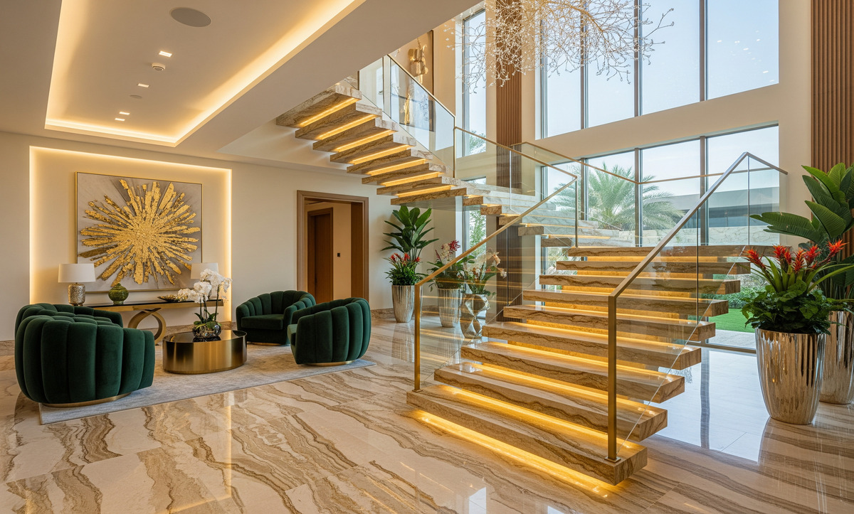 Doğal mermer villa girişi