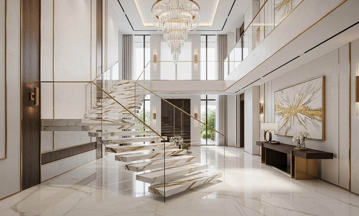 Ahşap zemin villa girişi