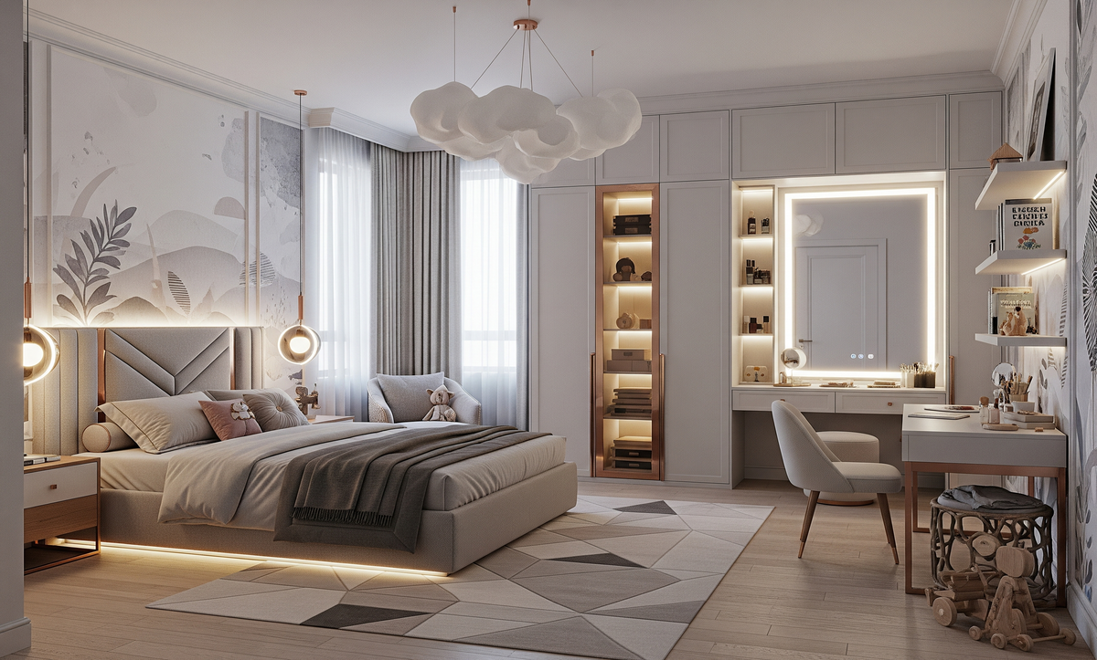 تصميم غرفة نوم مع سرير للأطفال