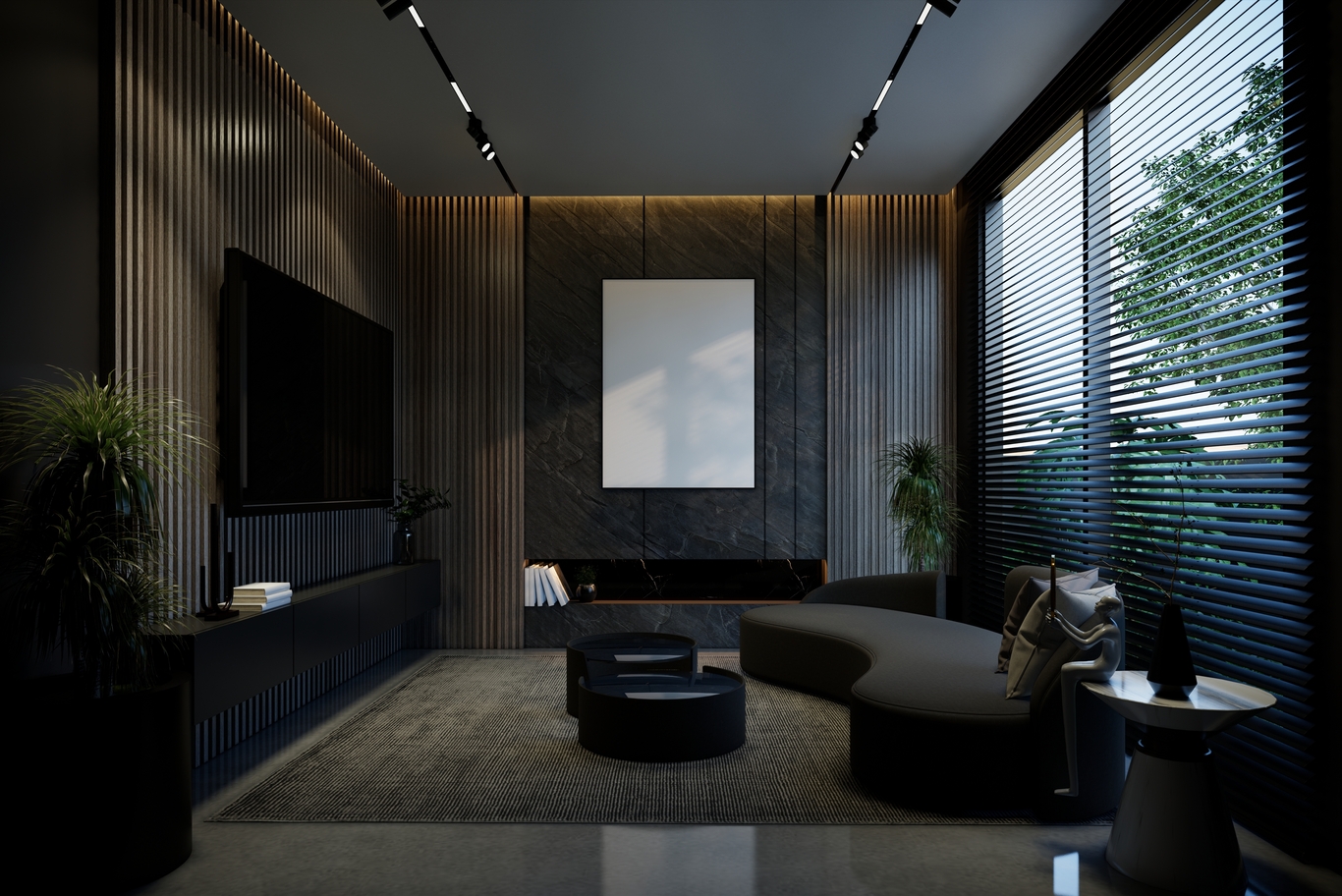 minimalist black white wood interior design