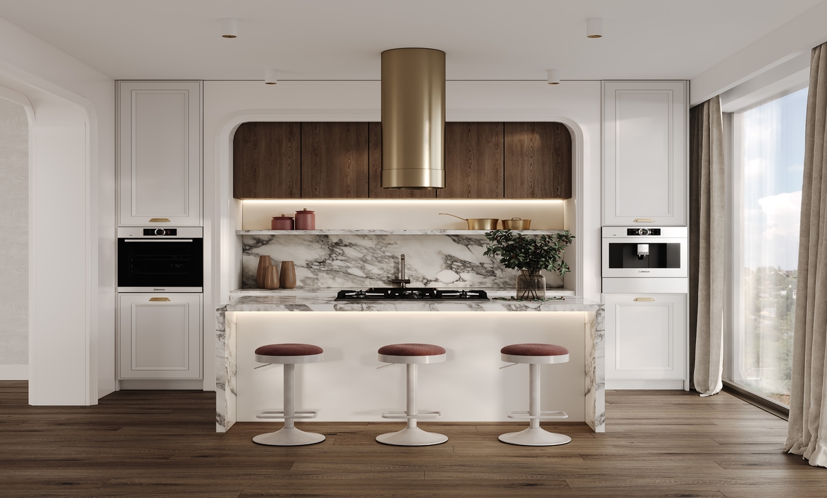 New York’ta özel mermer mutfak iç tasarımı