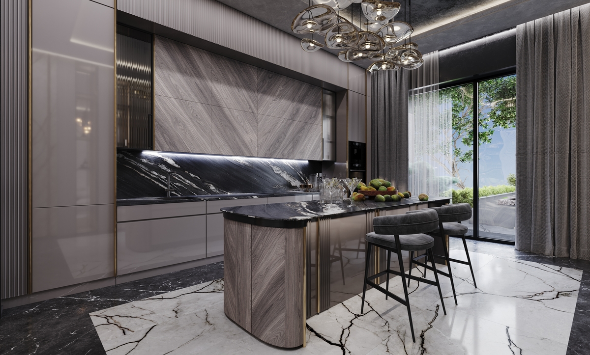 Doha’da modern mermer mutfak yenileme