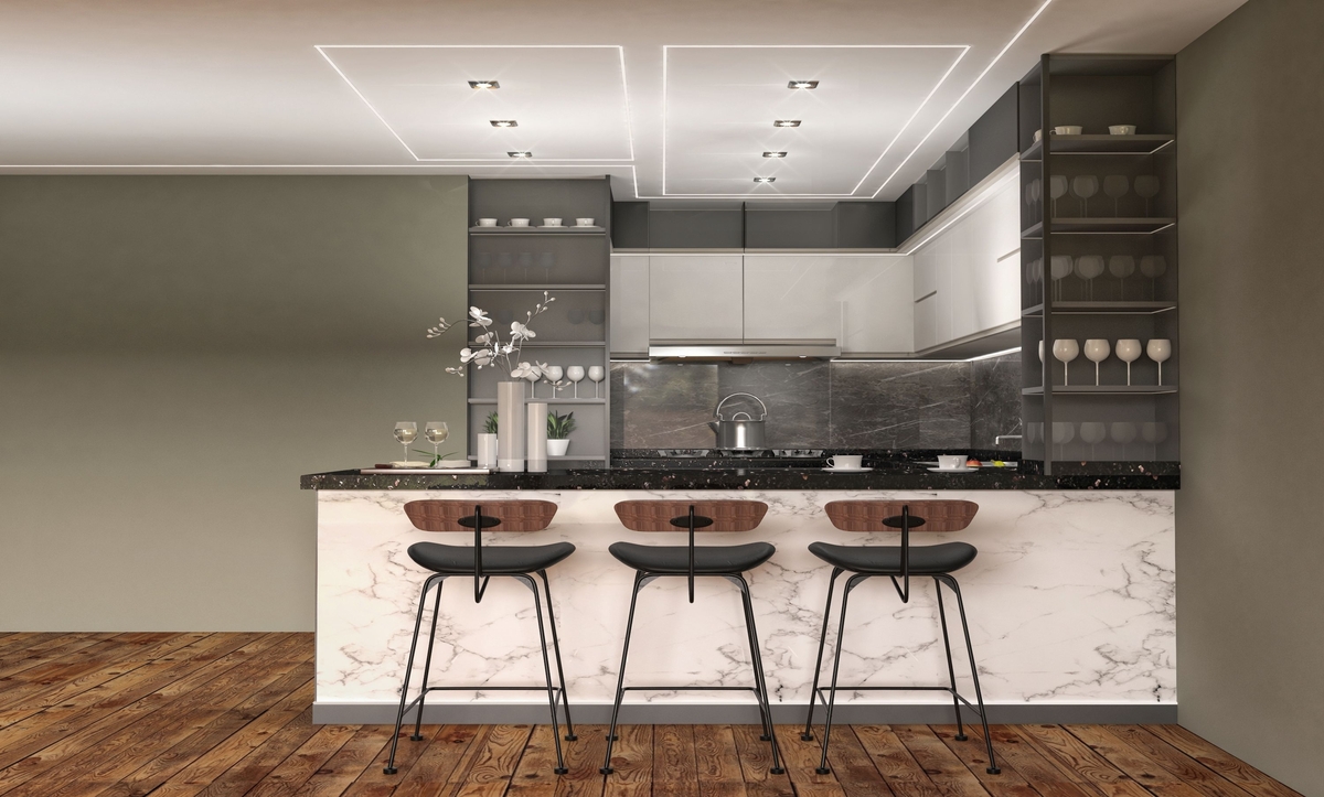 İstanbul’da minimalist mermer mutfak konsepti