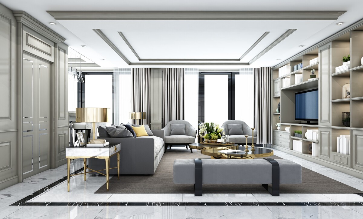 Kademeli ve kartonpiyerli tavana sahip resmi salon