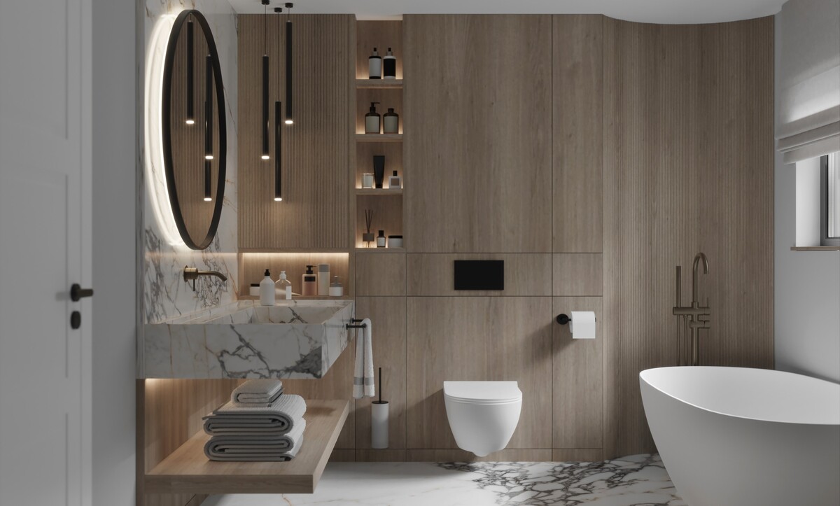 wood panelled bathroom design