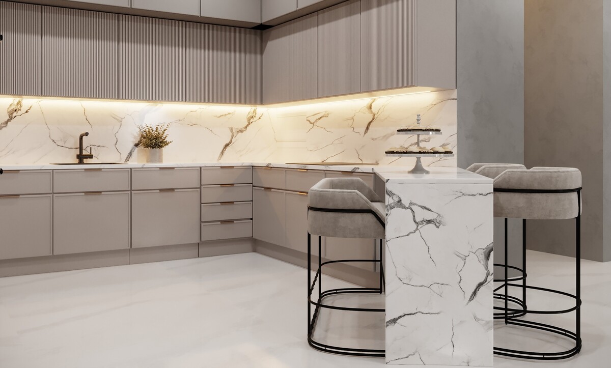 fluted kitchen cabinet design